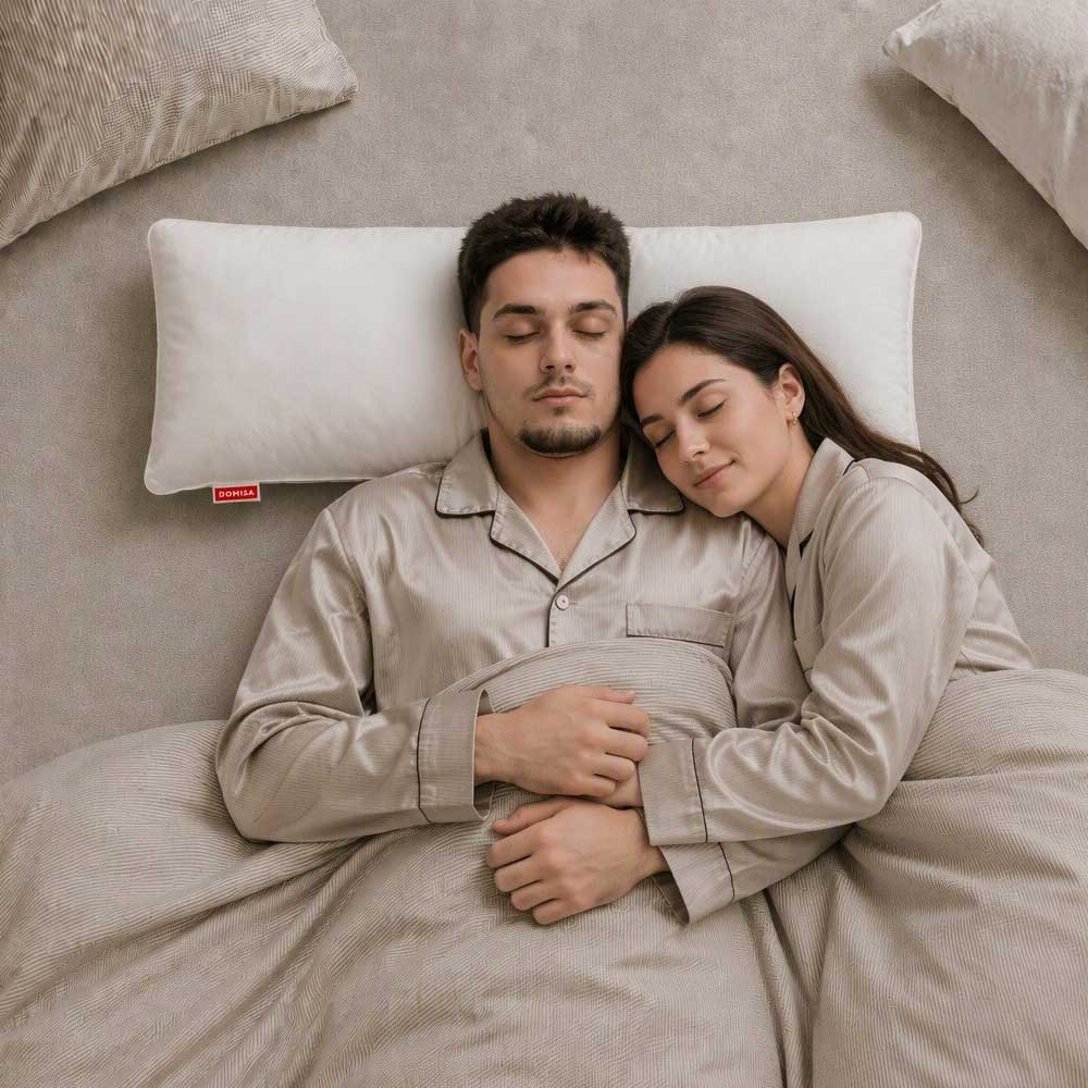 Cuplu dormim pe aceeasi perna de 40x100 din puf si pene de gasca
