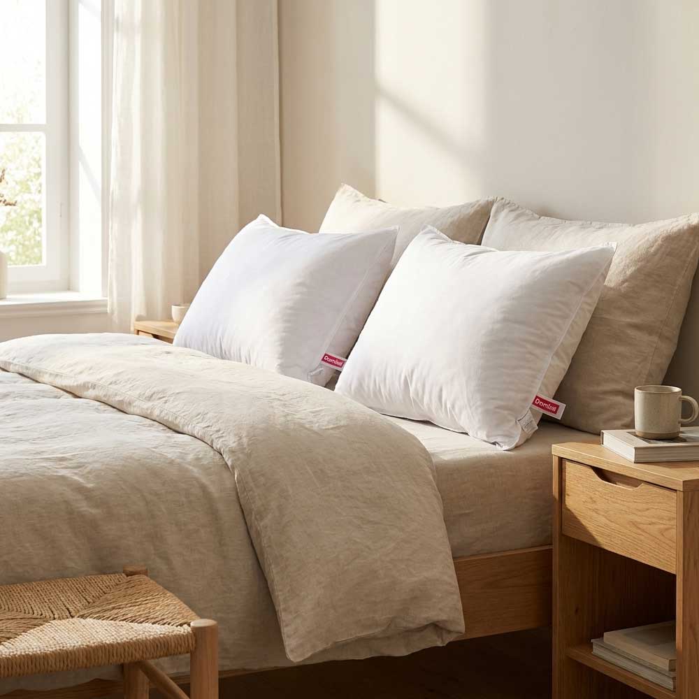 Perne Ovia 50x70 cm asezate in dormitor pe pat