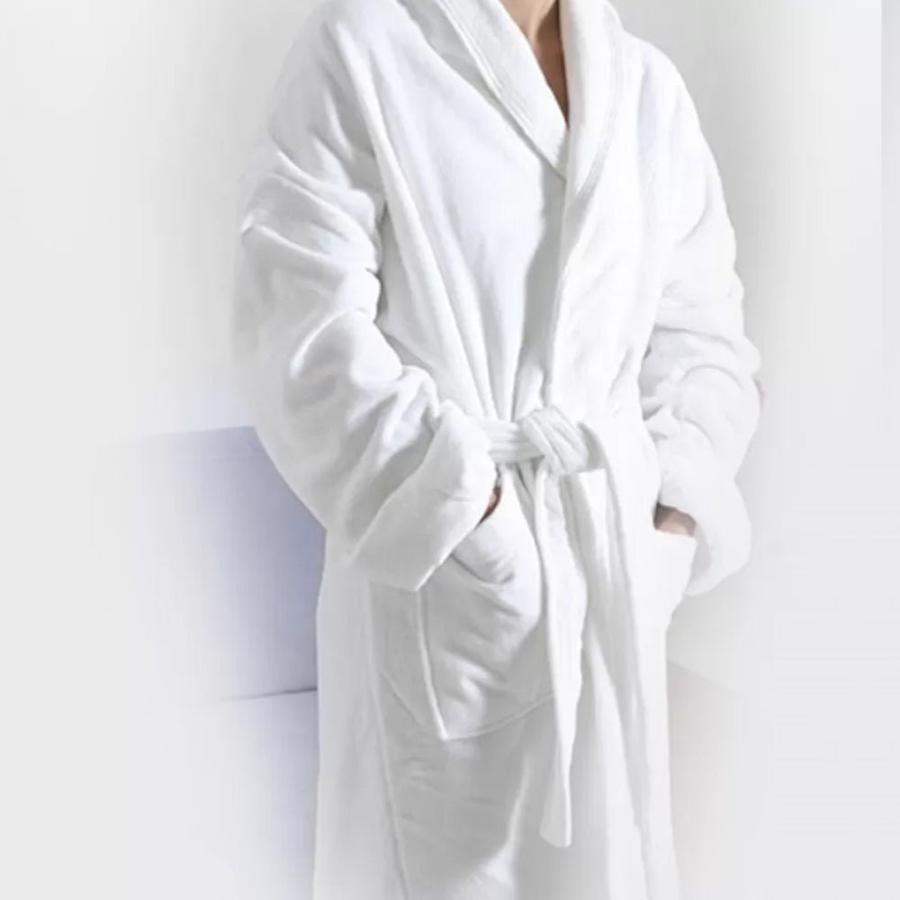 Halat de baie Gecor alb, moale, absorbant, ideal pentru uz acasă sau cadou