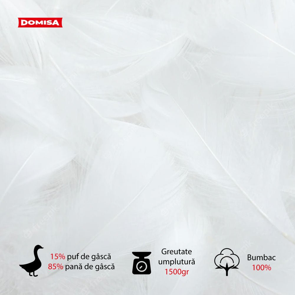 Pilota Ovia cu 15% puf si 85% pana de gasca, 140x200 cm, Alb - Domisa