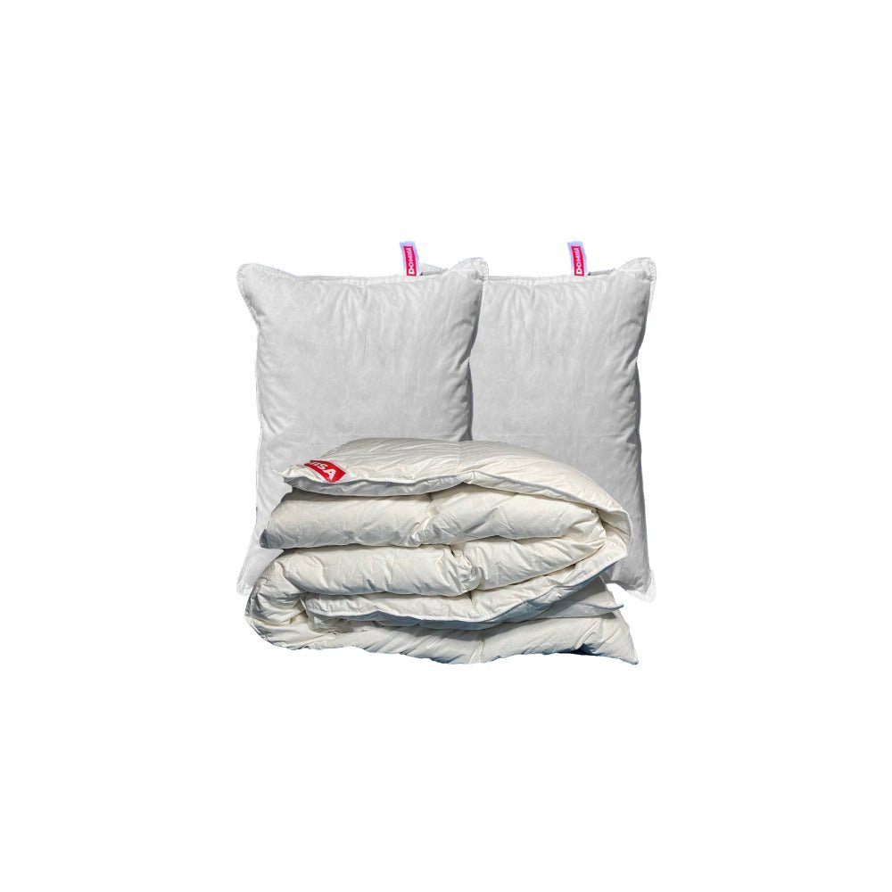 Set 2 perne Serene 50x70 si 1 pilota 200x220, 90% puf si 10% pana de gasca, albe - Domisa