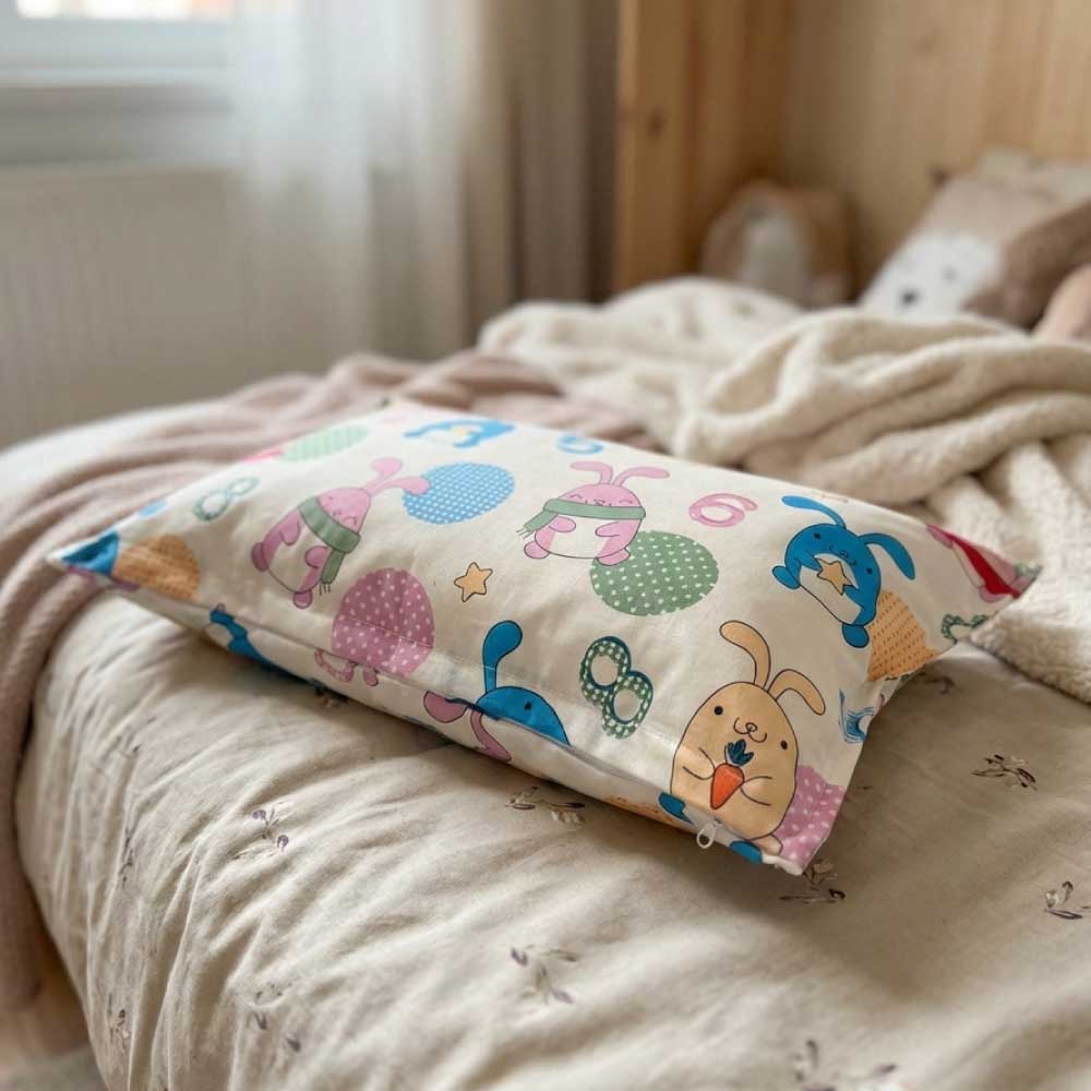 fata de perna pentru copii din bumbac asezata pe patut de copil