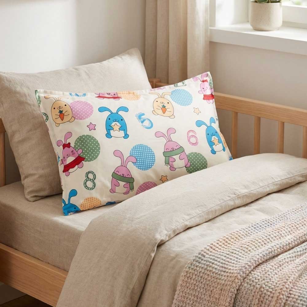 Fata de perna de copii din bumbac 30x50 sau 40x40 asezata pe pat