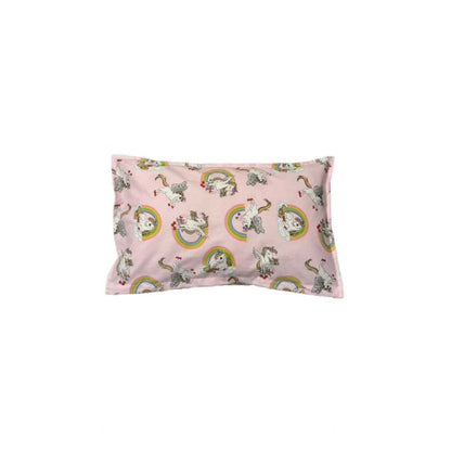 Fata de perna pentru copii din bumbac, model cu unicorni si curcubeu pe fundal roz, cu fermoar ascuns