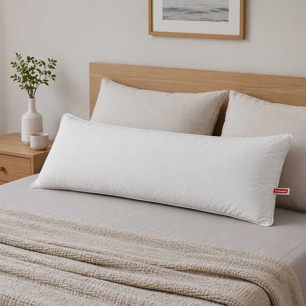 Pernă de dormit lateral 45 x 145 cm, din puf si pene de gasca, 100% Bumbac Domisa