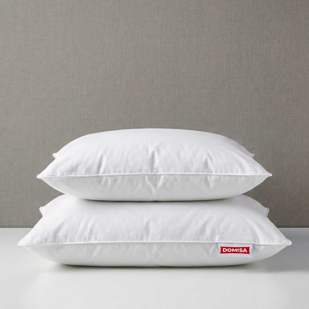 Doua perne asezate una peste alta din puf si pene de gasca, 40x60 si 50x70cm Ovia