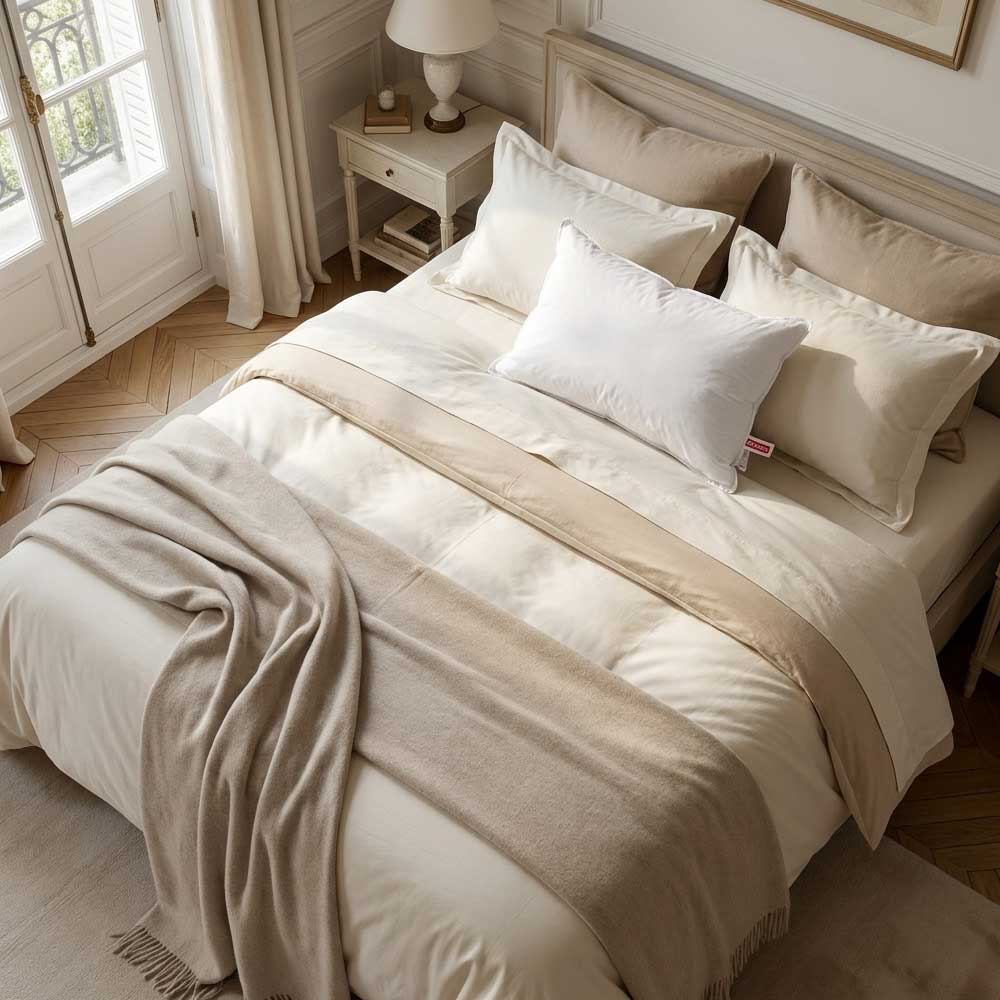 Perna 40x70cm din puf de gasca SERENE domisa intr-un dormitor luxurios