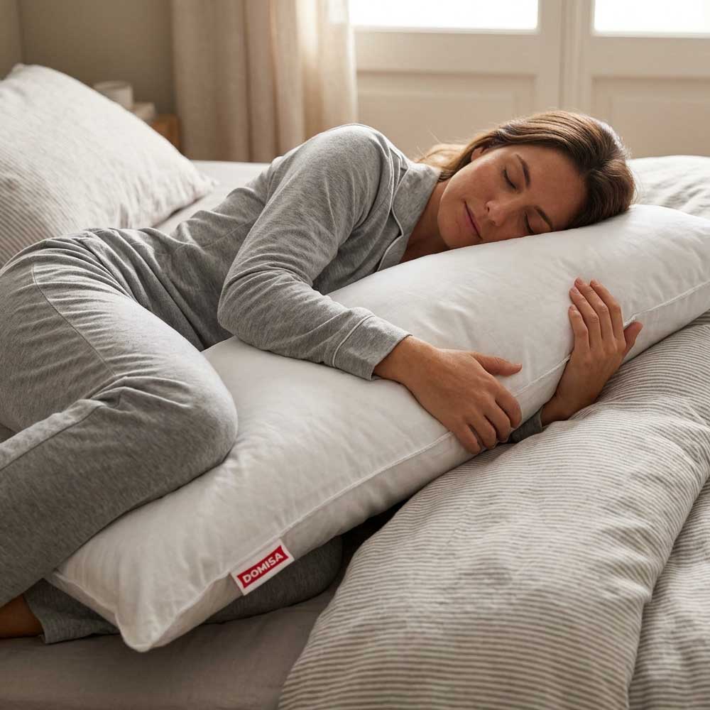 Pernă de dormit lateral 40x100 cm, din puf si pene de gasca, 100% Bumbac Domisa