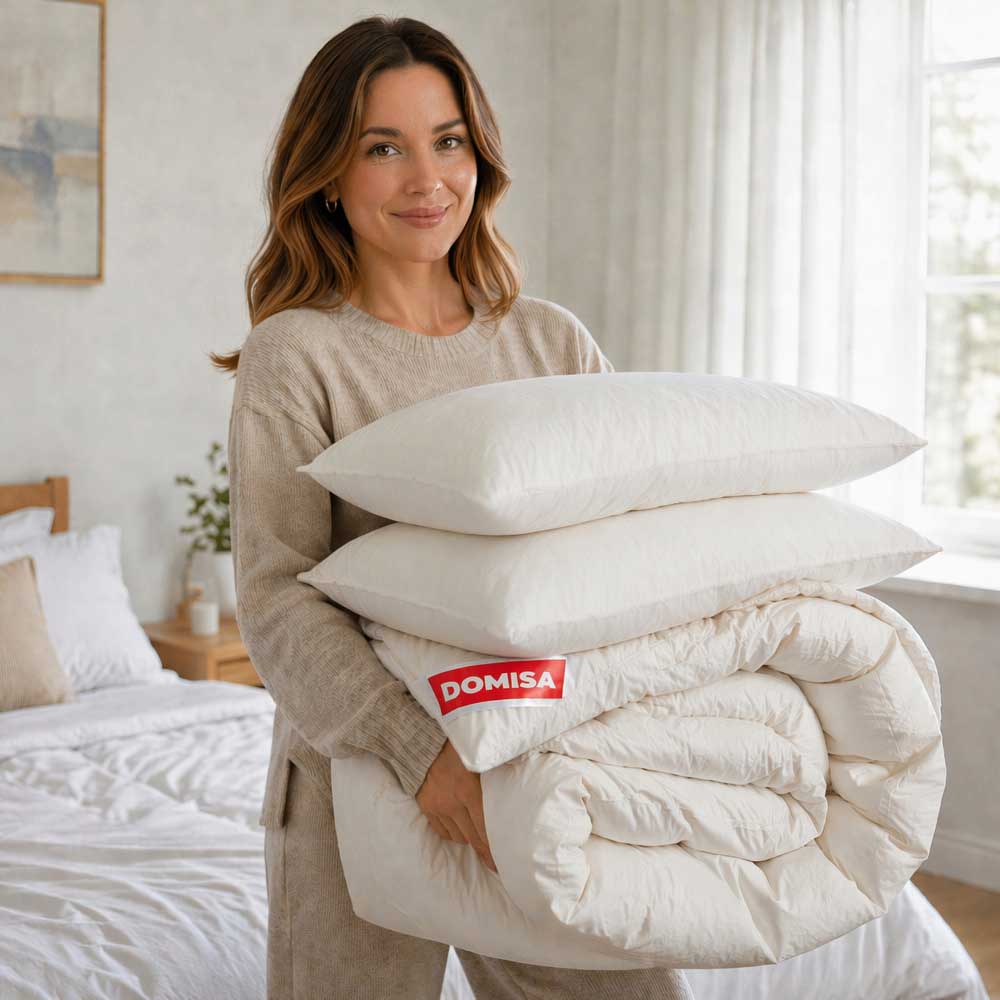 Set Pilota si 2 Perne Ovia 50x70 cu 15% puf si 85% pana de gasca, Alb