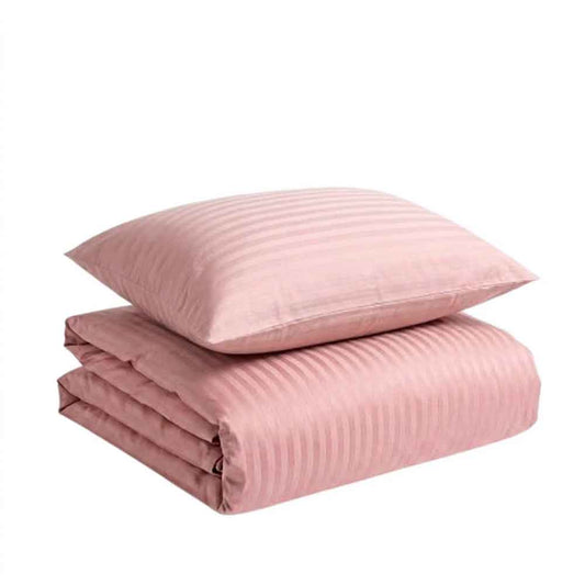 Set Husă Pilotă 100x140 și Față Pernă 30x50 pentru Copii culoare roz cu dungi