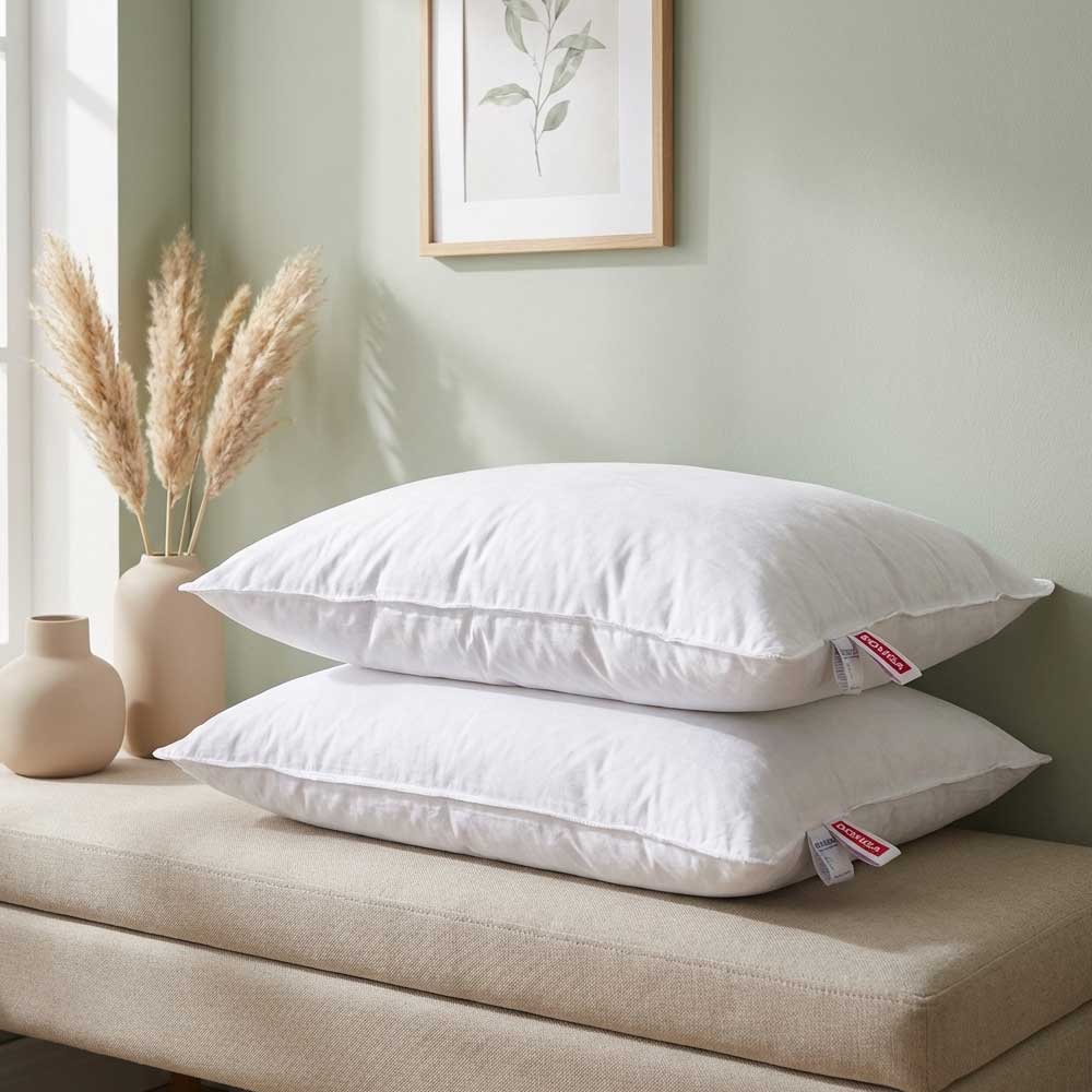 Set 2 perne Ovia 15 puf gasca 85 pene de gasca 50x70 asezate pe mobilier